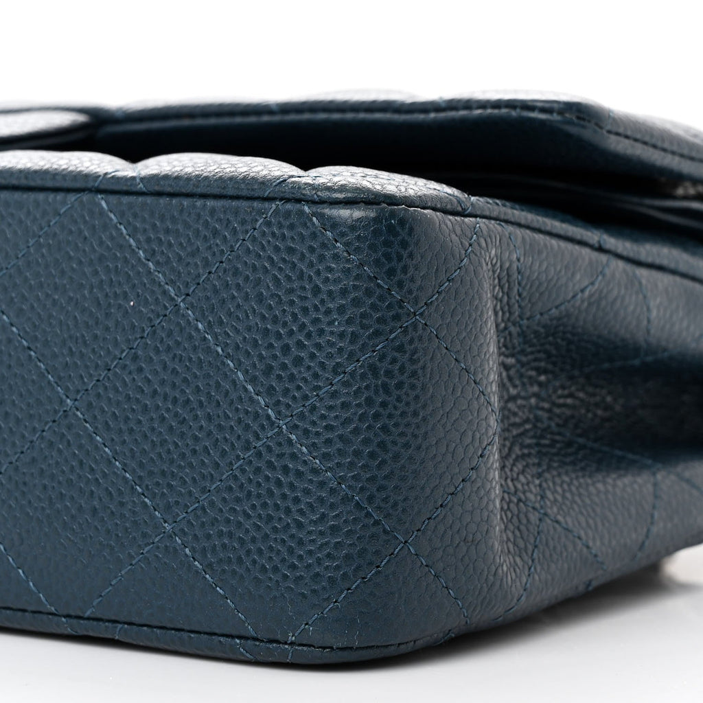 Chanel Pearly Caviar Quilted Medium Double Flap Blue