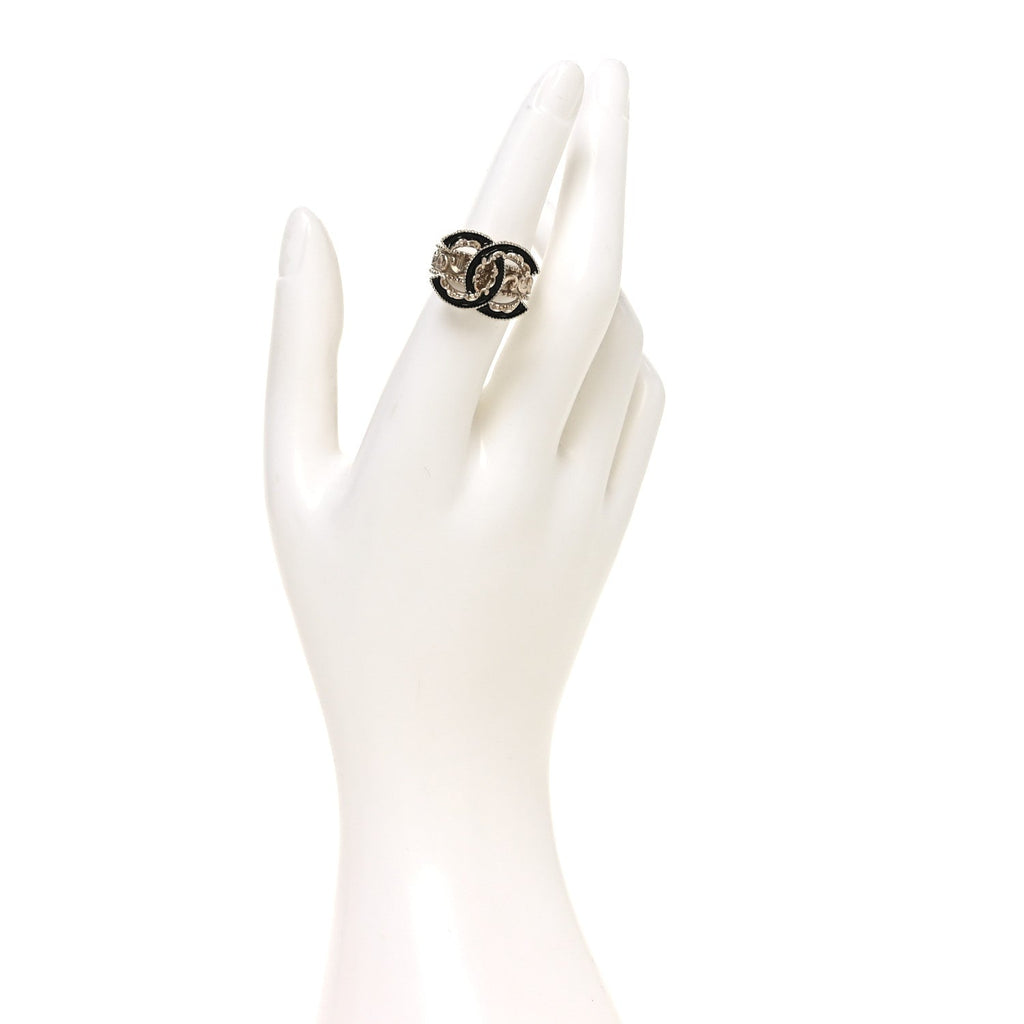 Enamel CC Baroque Ring 52 6 Black Gold