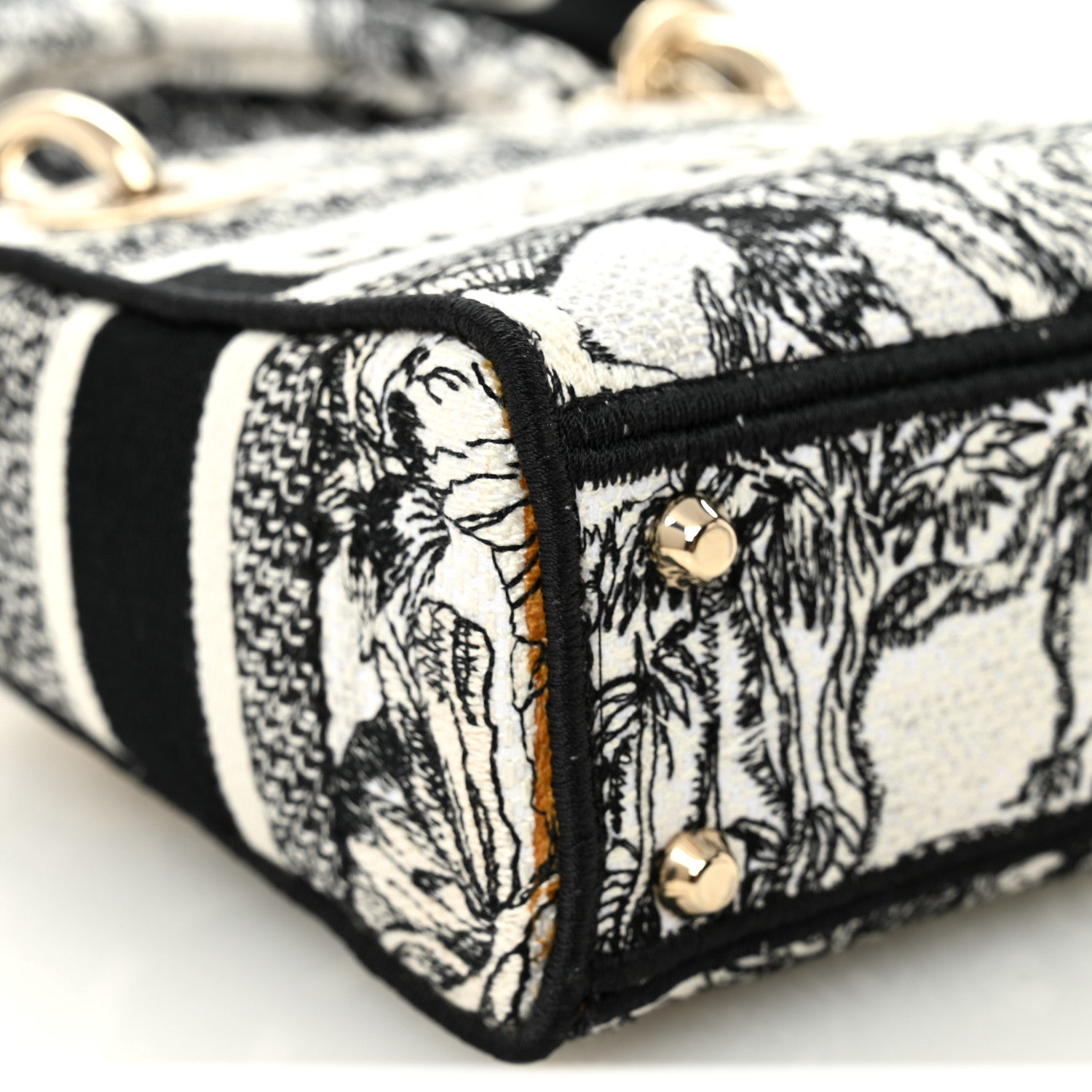 Christian Dior Canvas Embroidered Toile De Jouy Mini Lady D-Lite White Black