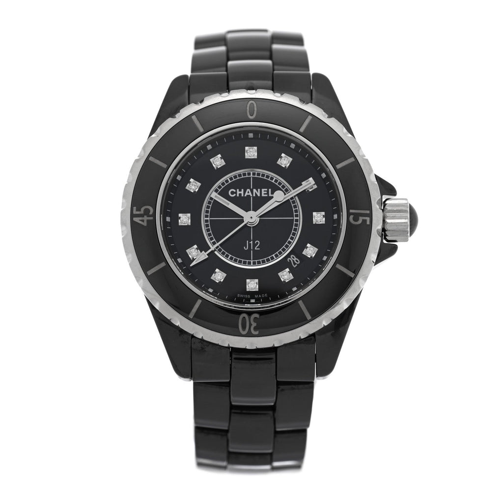 Chanel Stainless Steel Ceramic Diamond 33mm J12 Quartz Watch Black