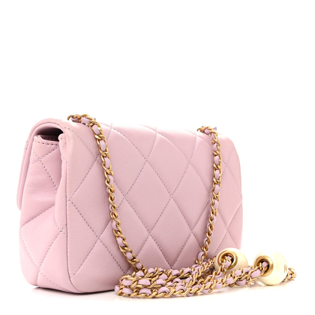 Chanel Lambskin Quilted Pearl Small Flap Light Purple