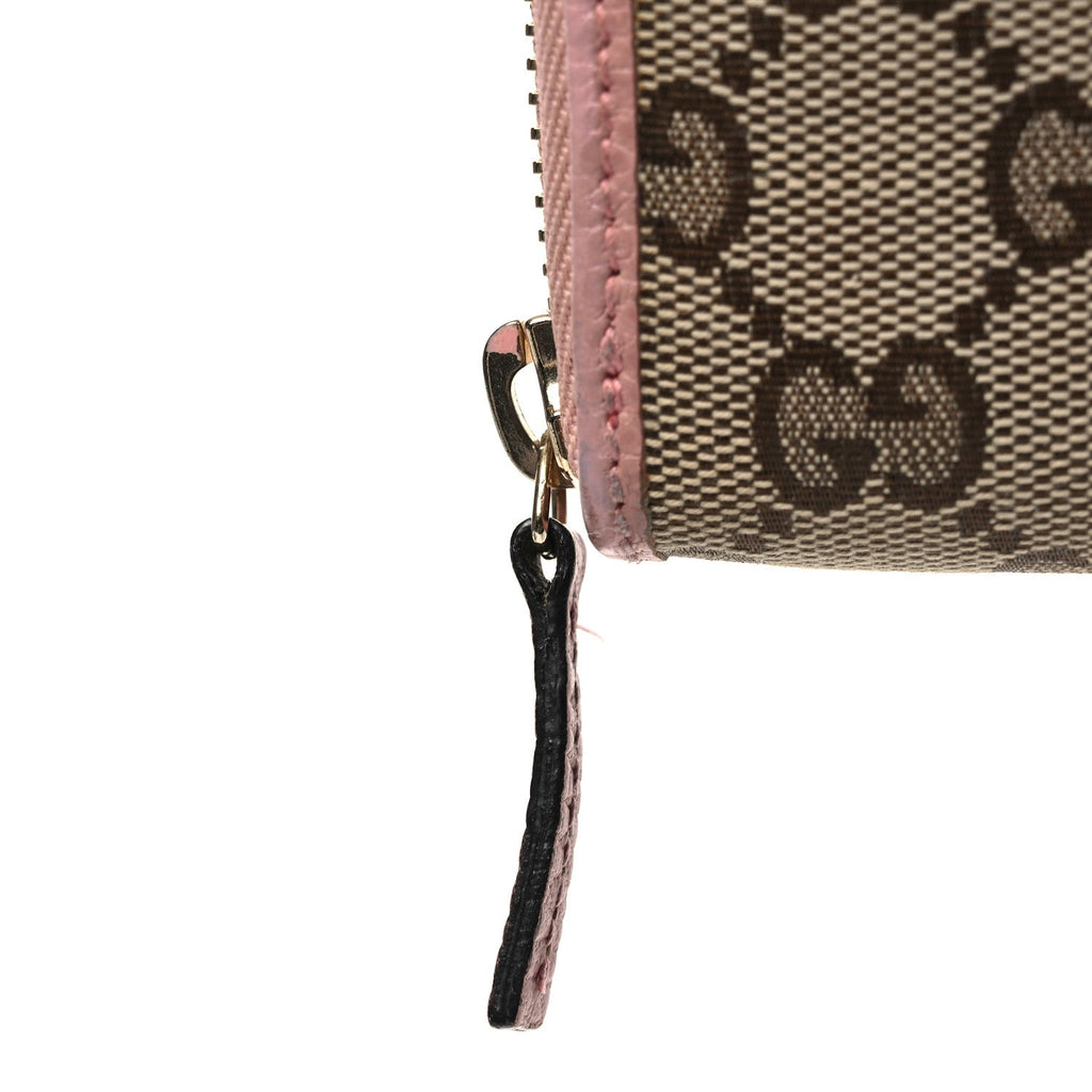 Gucci Monogram Dollar Calfskin Zip Around Wallet Beige Ebony Soft Pink