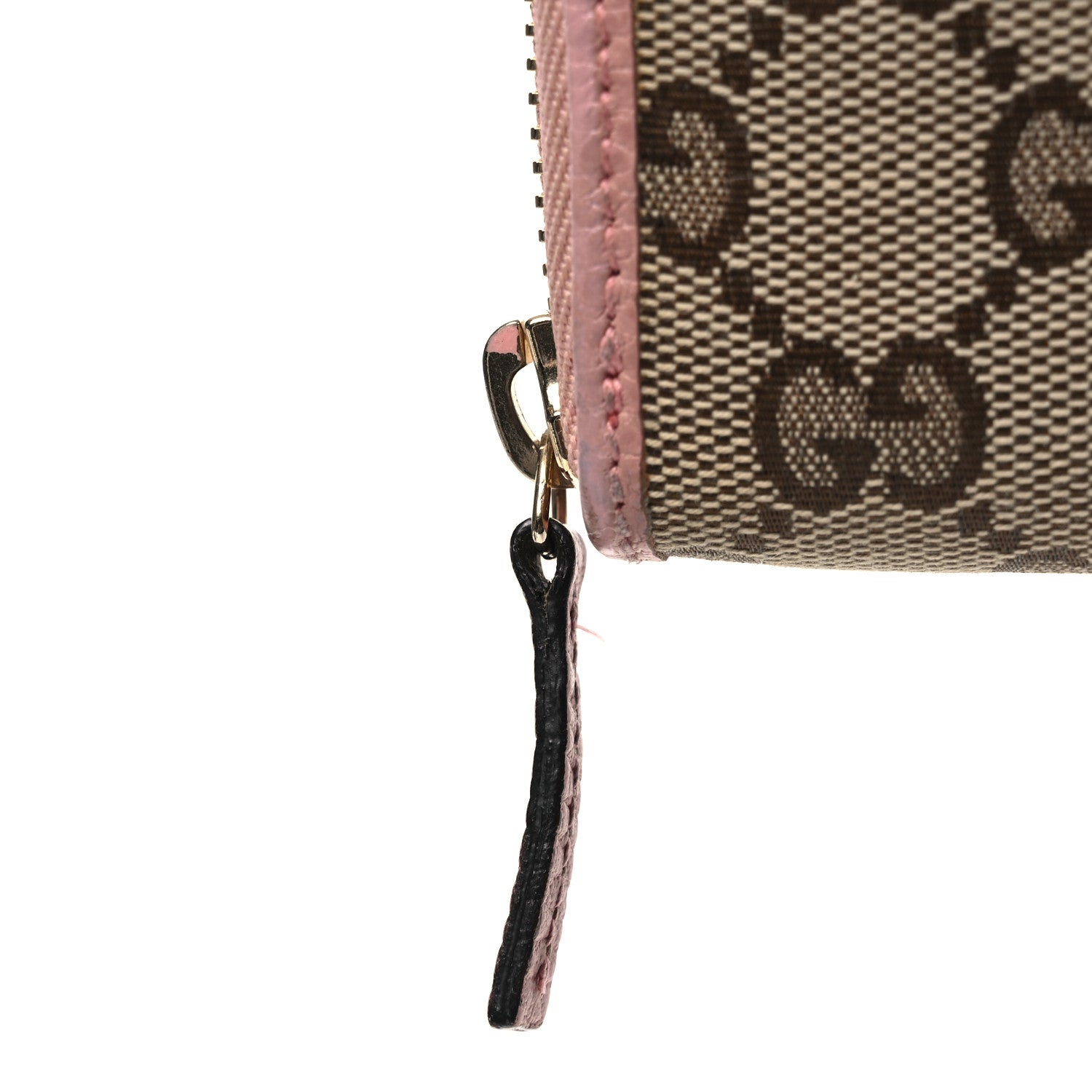 Gucci Monogram Dollar Calfskin Zip Around Wallet Beige Ebony Soft Pink