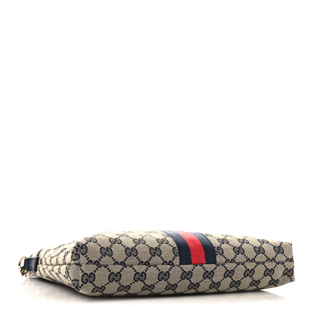 Gucci GG Supreme Monogram Web Flat Messenger Bag Navy