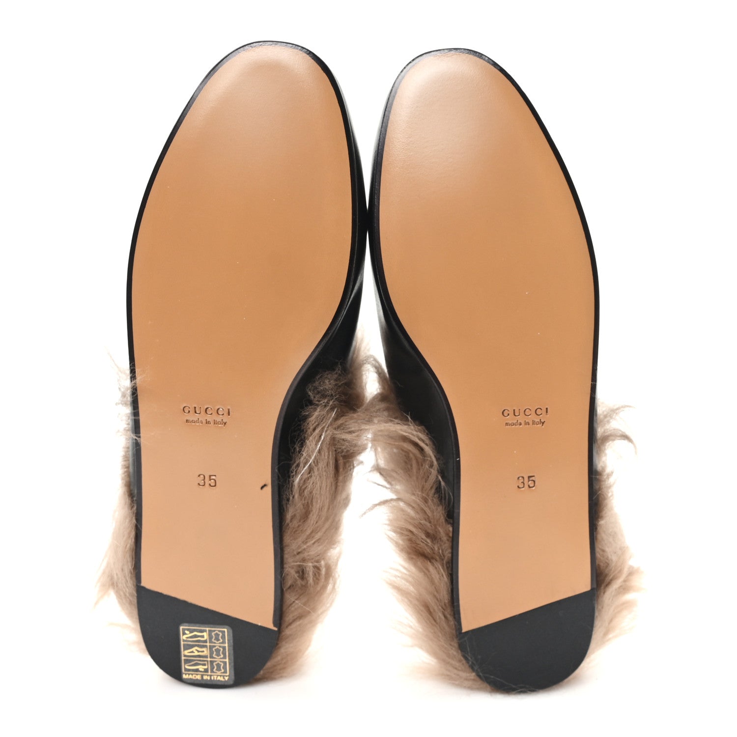 Gucci Calfskin Fur Womens Princetown Slippers 35 Black