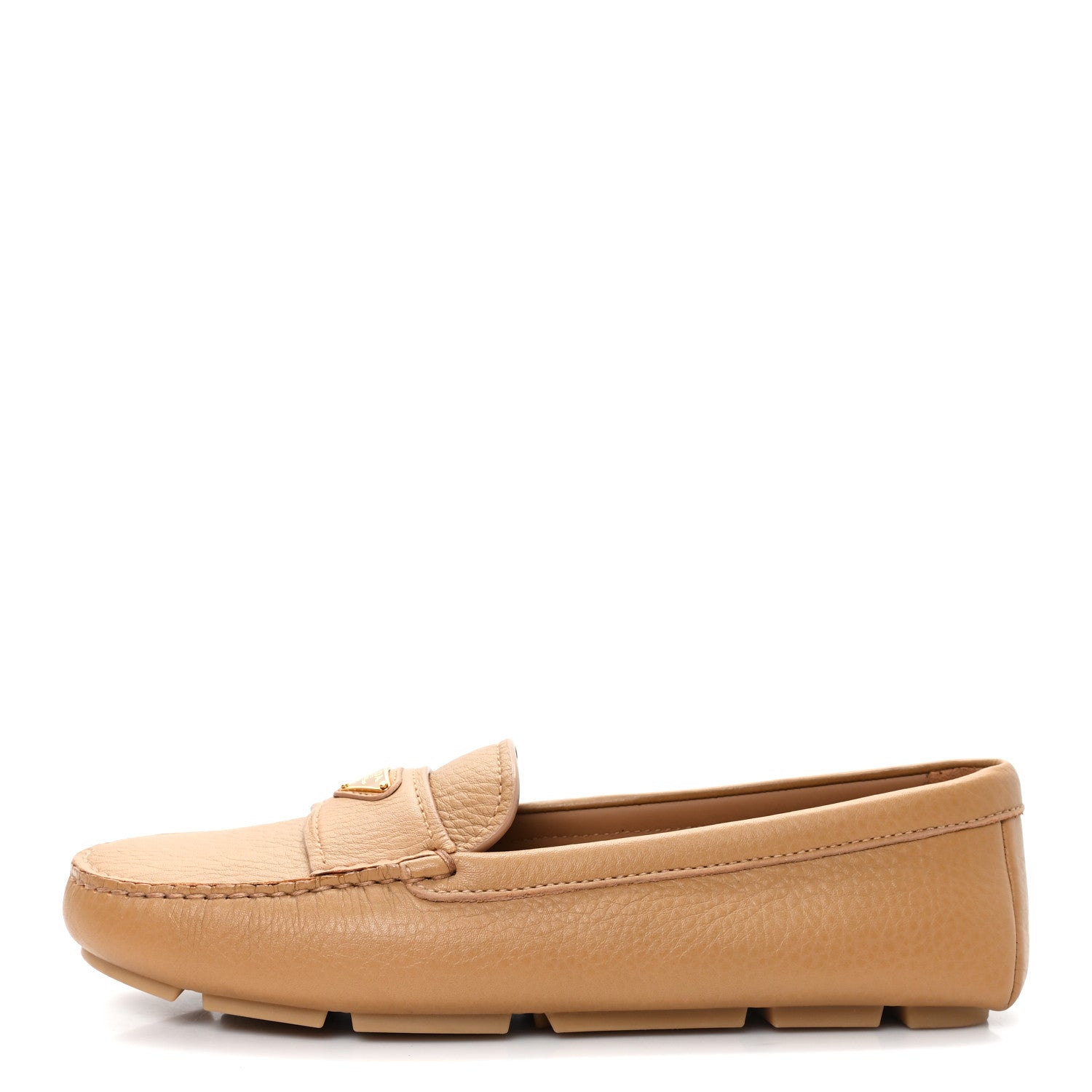 Prada Cervo Triangle Driving Loafer 39.5 Naturale