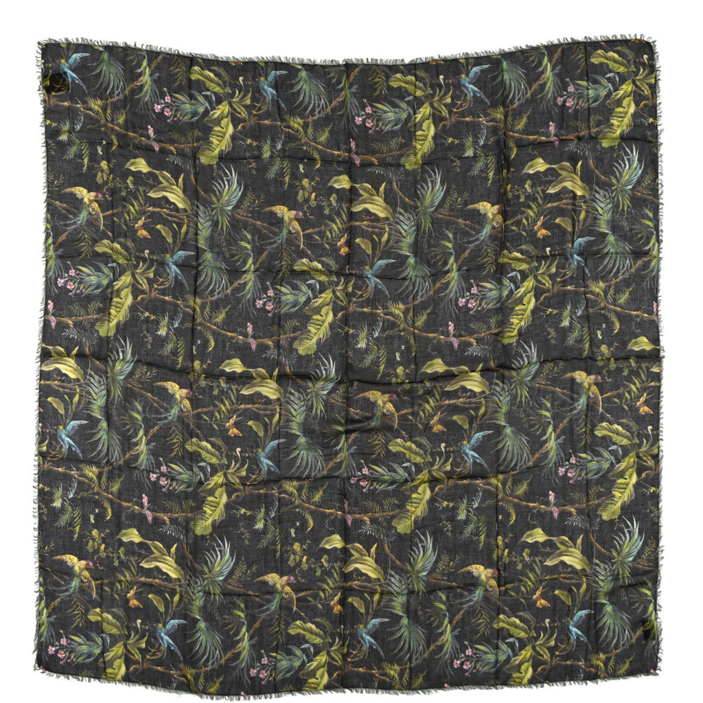 Gucci Modal Wool Tropical Print Shawl Scarf Black Multi