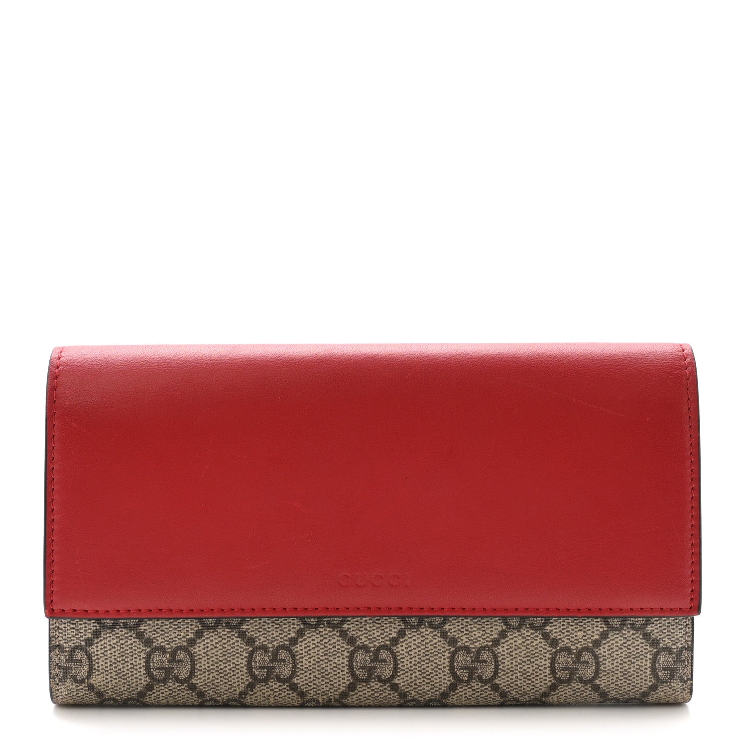 Gucci GG Supreme Monogram Calfskin Continental Wallet Beige Ebony Hibiscus Red New Rosette
