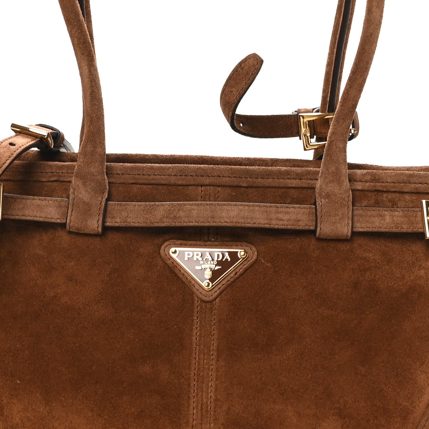 Prada Suede Triangle Medium Bonnie Shoulder Bag Cacao