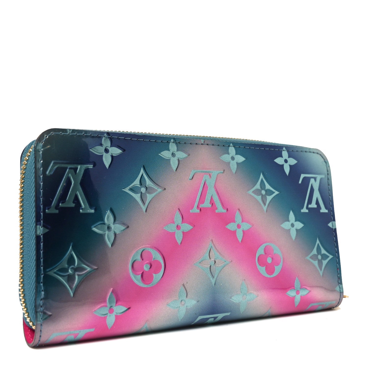 Louis Vuitton Metallic Vernis Degrade Zippy Wallet Blue Pink