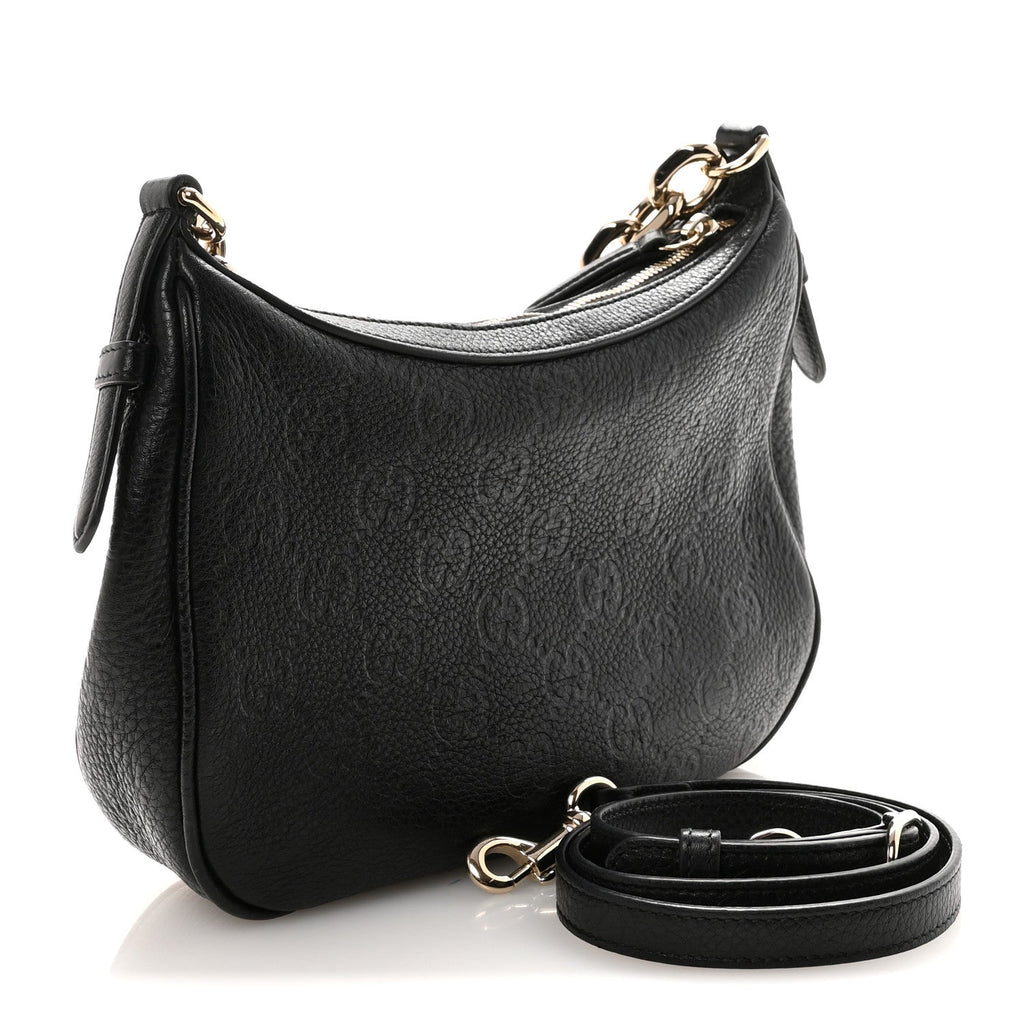 Gucci GG Grainy Calfskin Emblem Small Half Moon Shoulder Bag Black