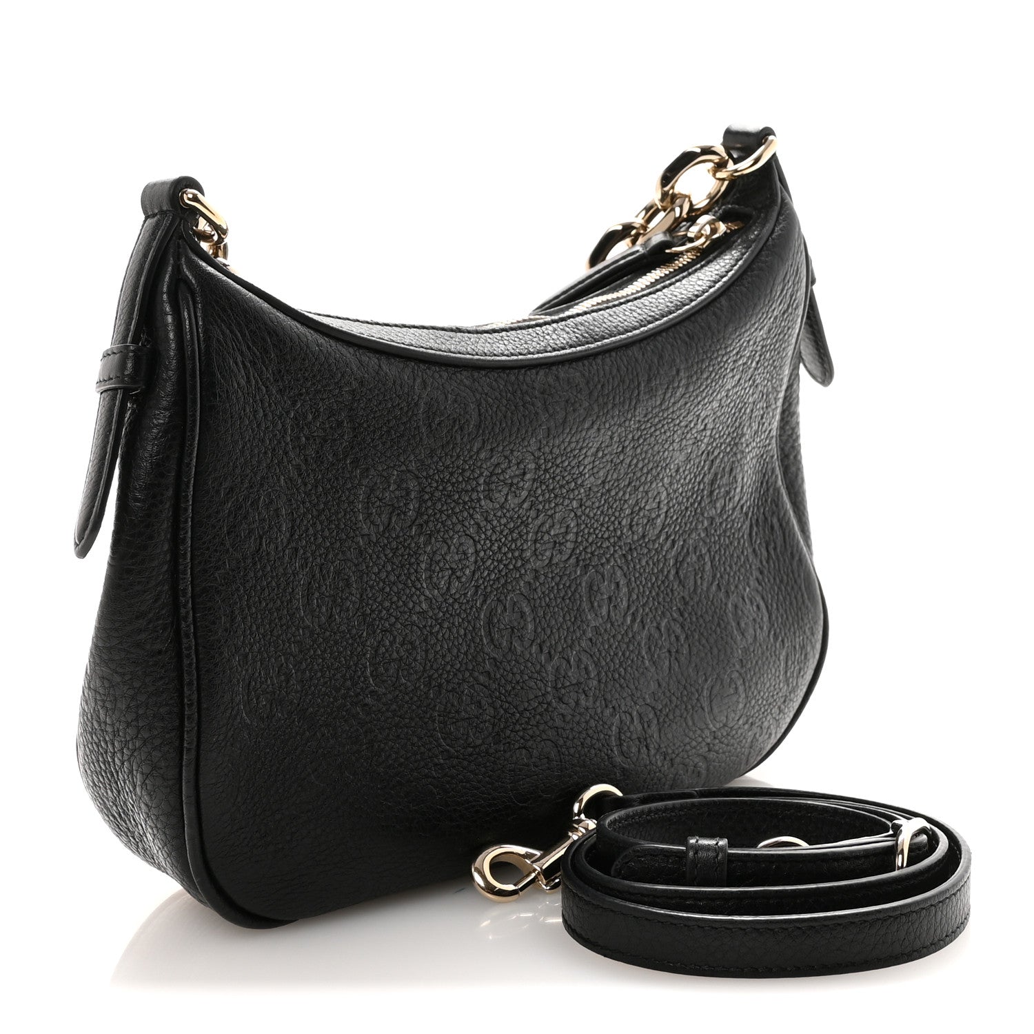 Gucci GG Grainy Calfskin Emblem Small Half Moon Shoulder Bag Black