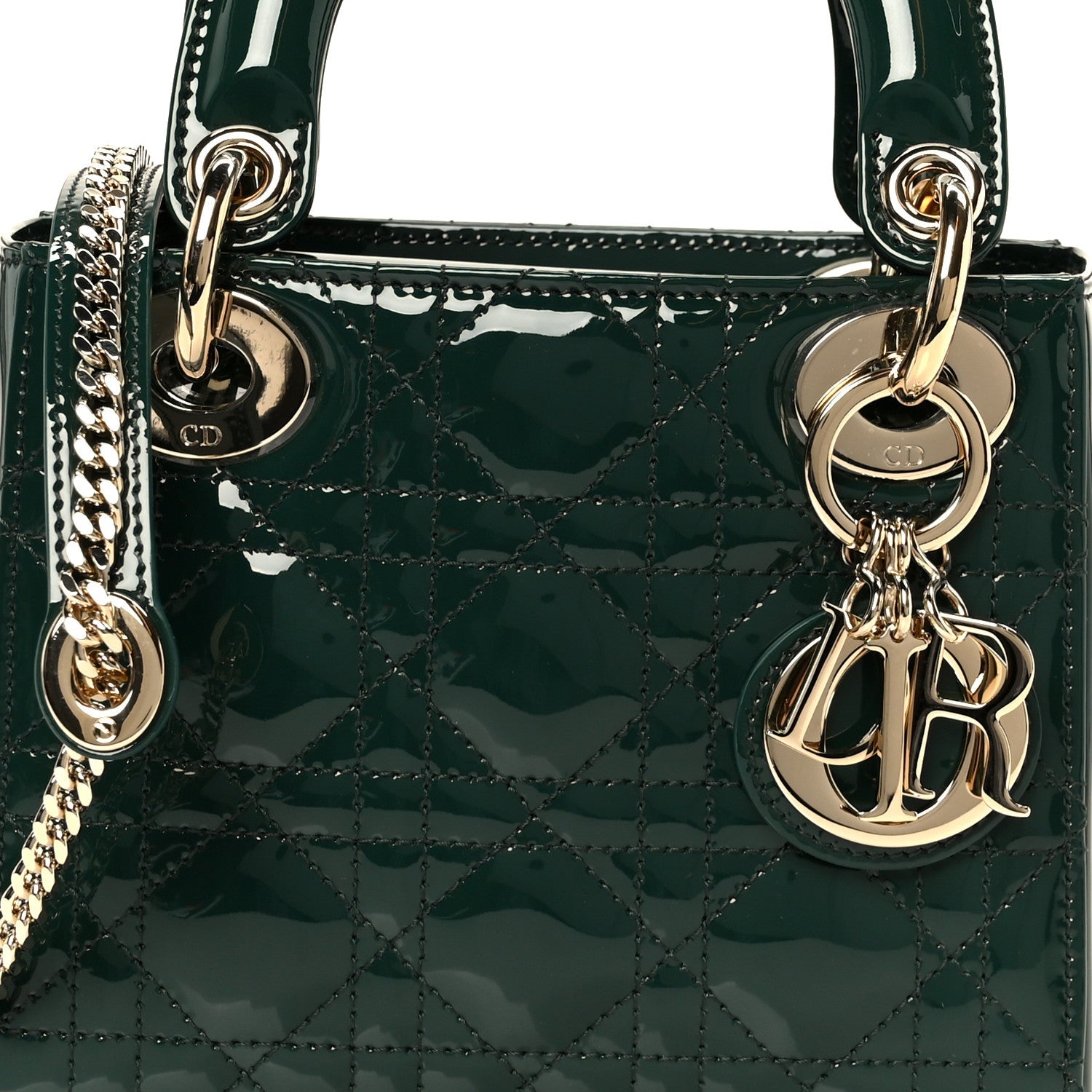 Christian Dior Patent Cannage Mini Lady Dior Pine Green