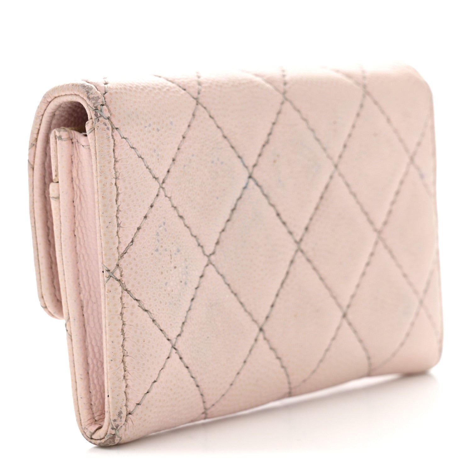Caviar Quilted Crystal CC Flap Card Holder Pink