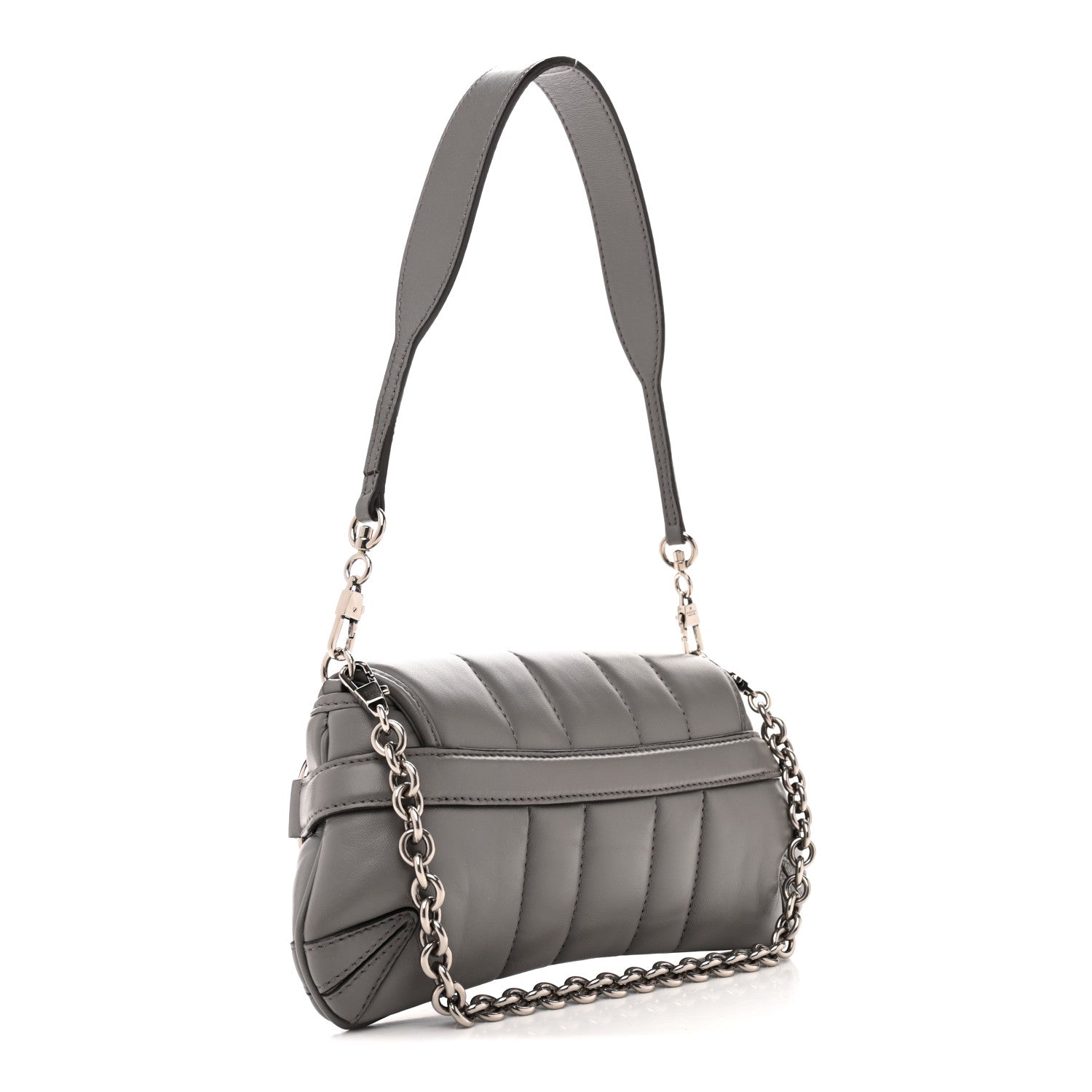 Gucci Nappa Vertical Matelasse Small Maxi Horsebit Chain Shoulder Bag Gray