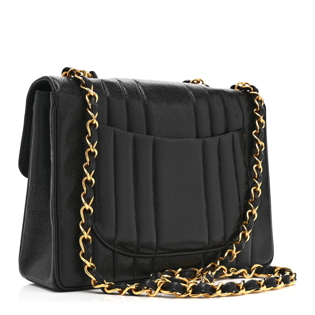 Chanel Caviar Vertical Quilted Jumbo Single Flap Black