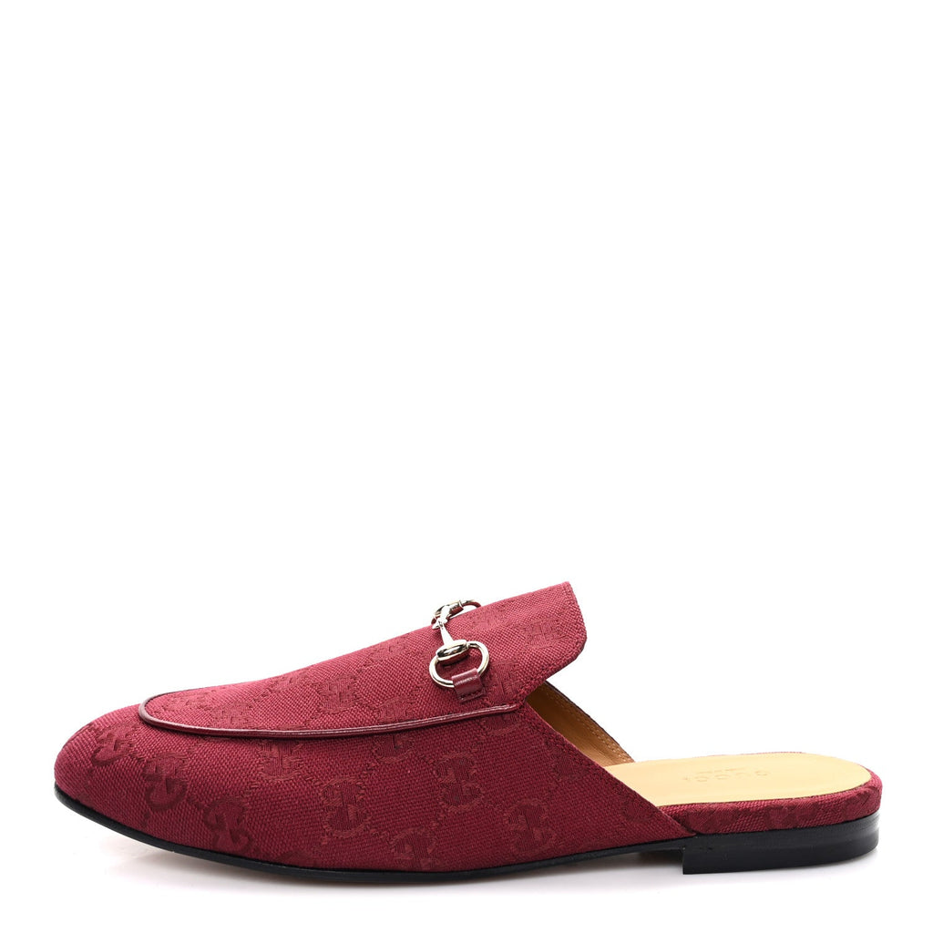 Gucci New Canvas GG Monogram Malaga Kid Womens Princetown Slippers 40 Rosso Ancora