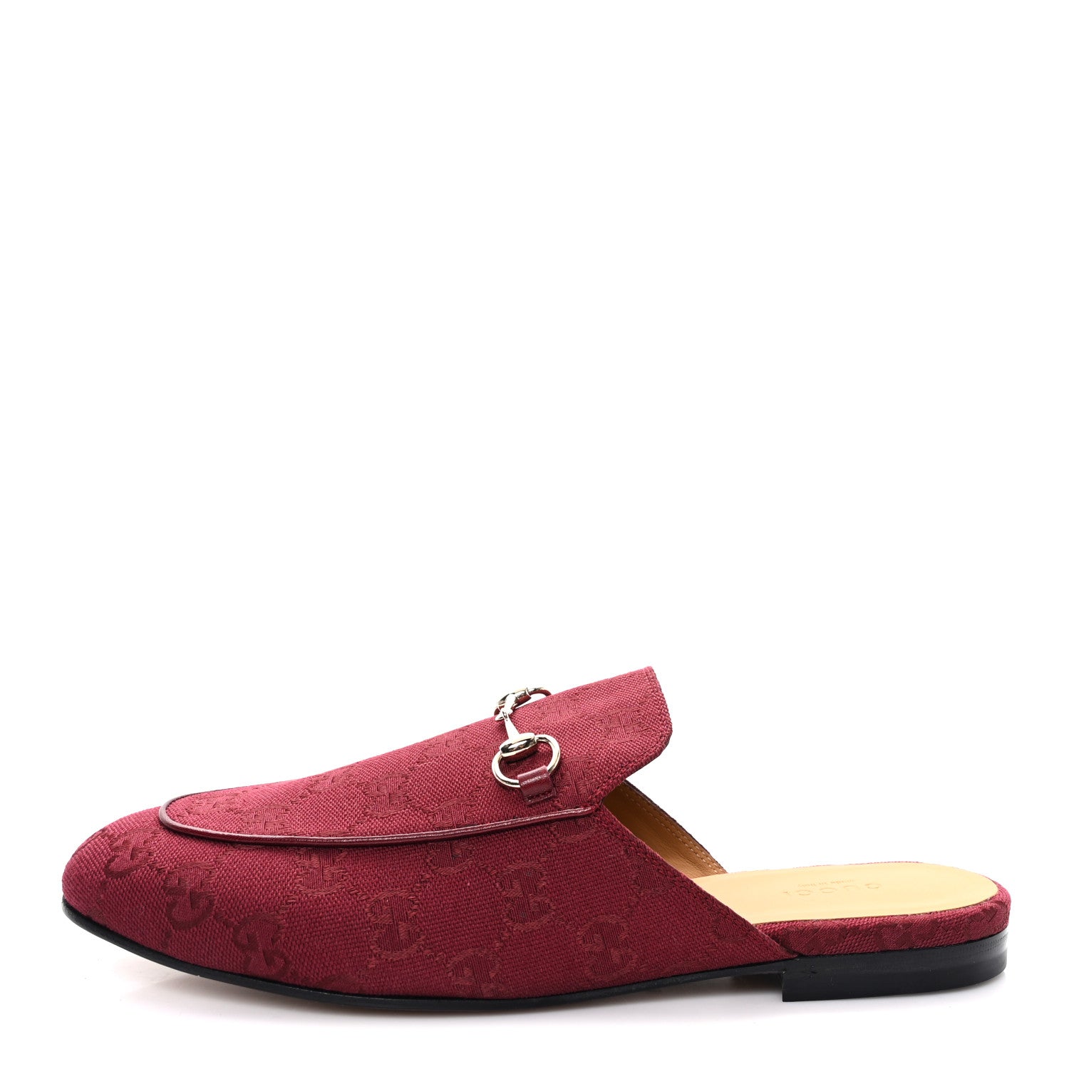 Gucci New Canvas GG Monogram Malaga Kid Womens Princetown Slippers 40 Rosso Ancora
