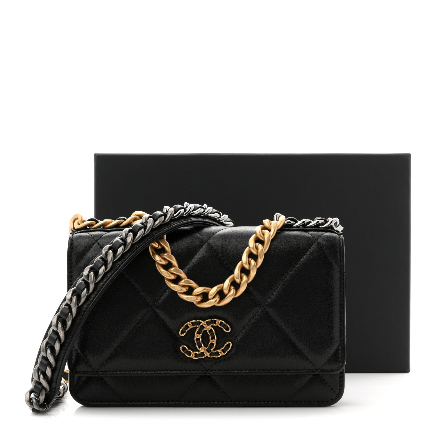 Chanel Lambskin Quilted Chanel 19 Wallet On Chain WOC Black