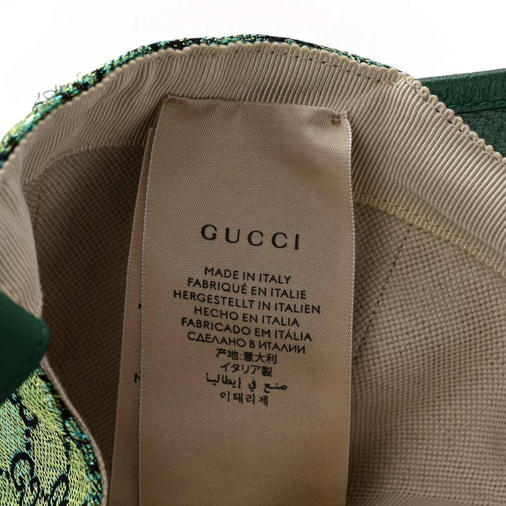 Gucci Silk Blend Jacquard Monogram Santa Barbara Baseball Hat S  Green Black Radiant
