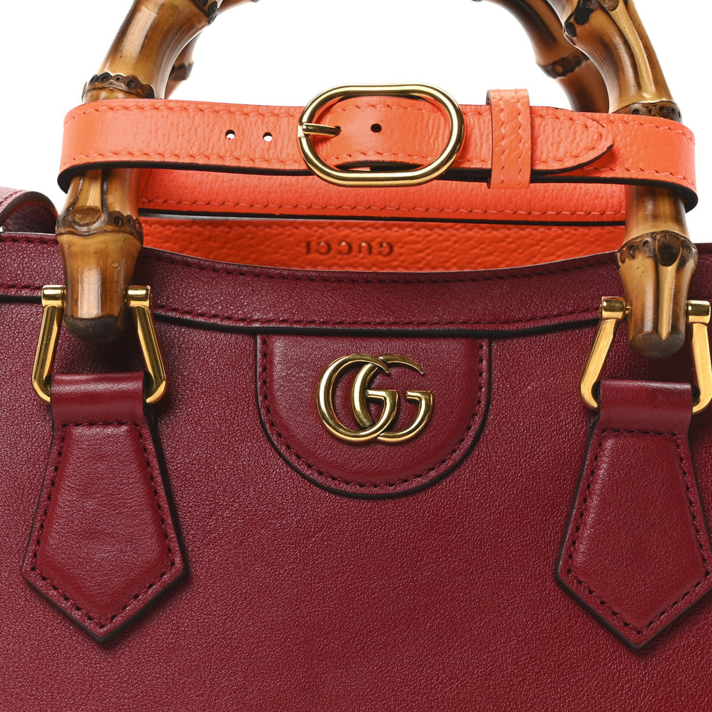 Gucci Wonka Grain Calfskin Mini Diana Tote Bag Dark Red Orange Fluo