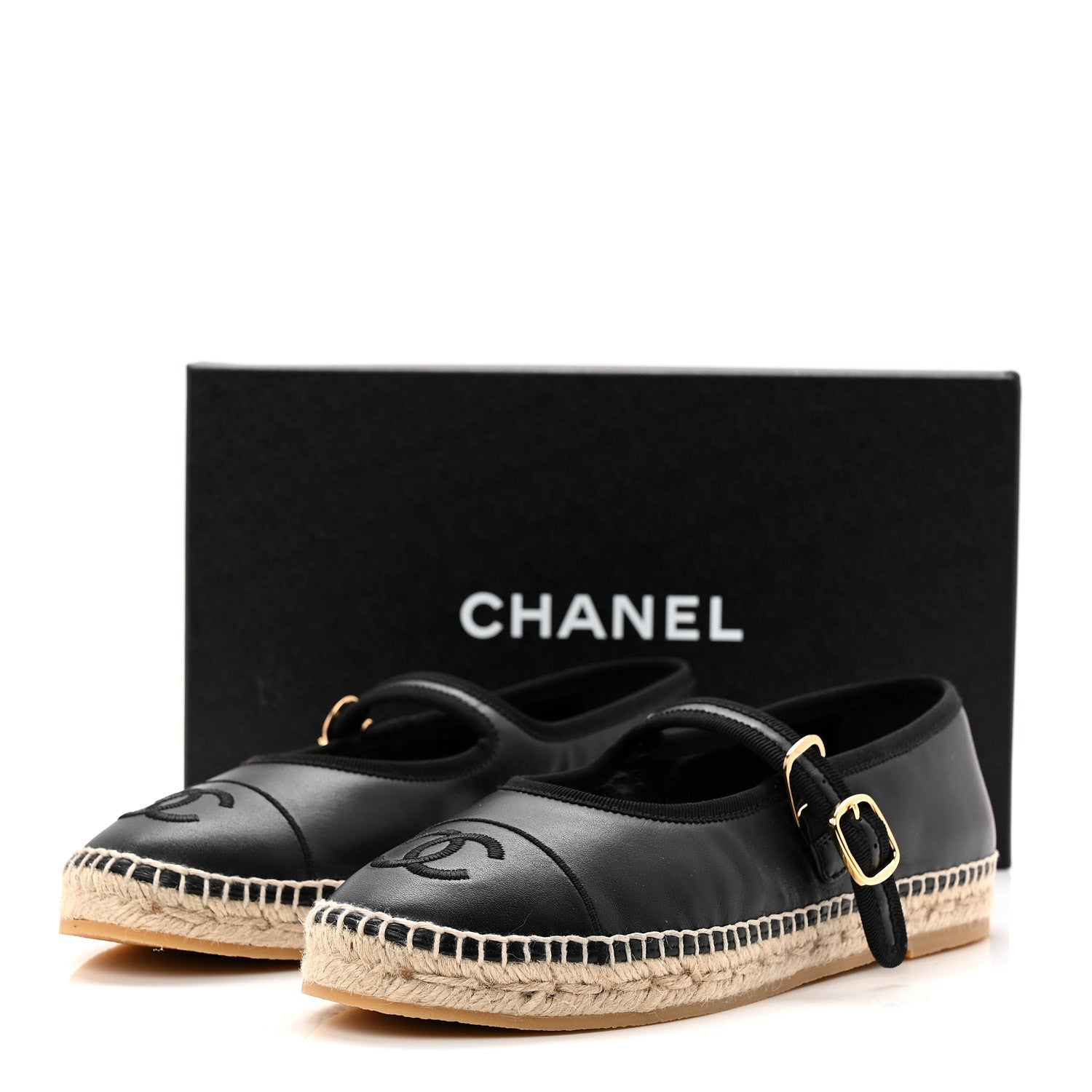 Lambskin Jute Mary Jane Flats 40 Black