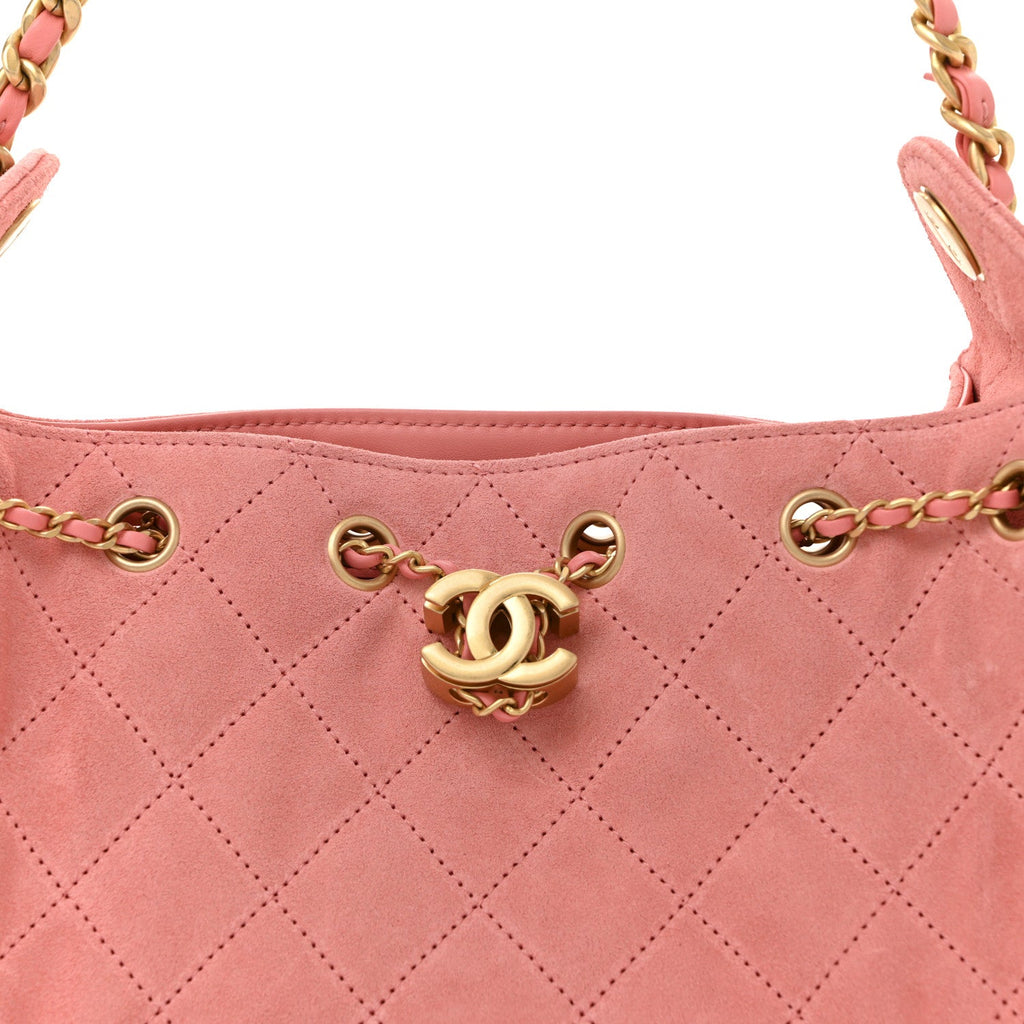 Chanel Suede Quilted Mini Chanel 25 Handbag Pink