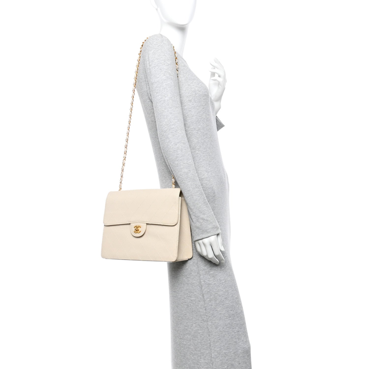 Chanel Caviar Stitch Medium Single Flap Beige Clair