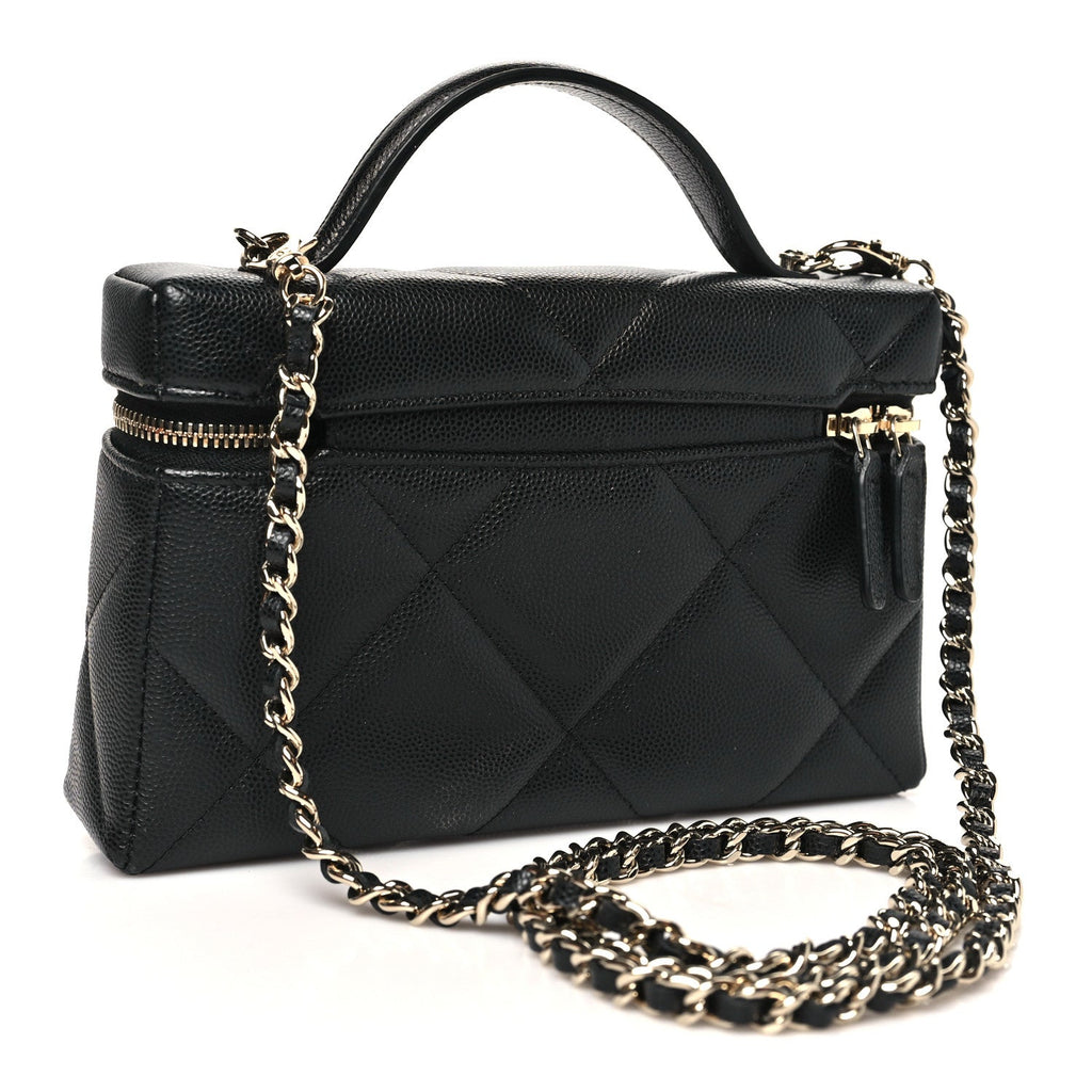Chanel Caviar Quilted Top Handle Slim Vanity With Chain Black