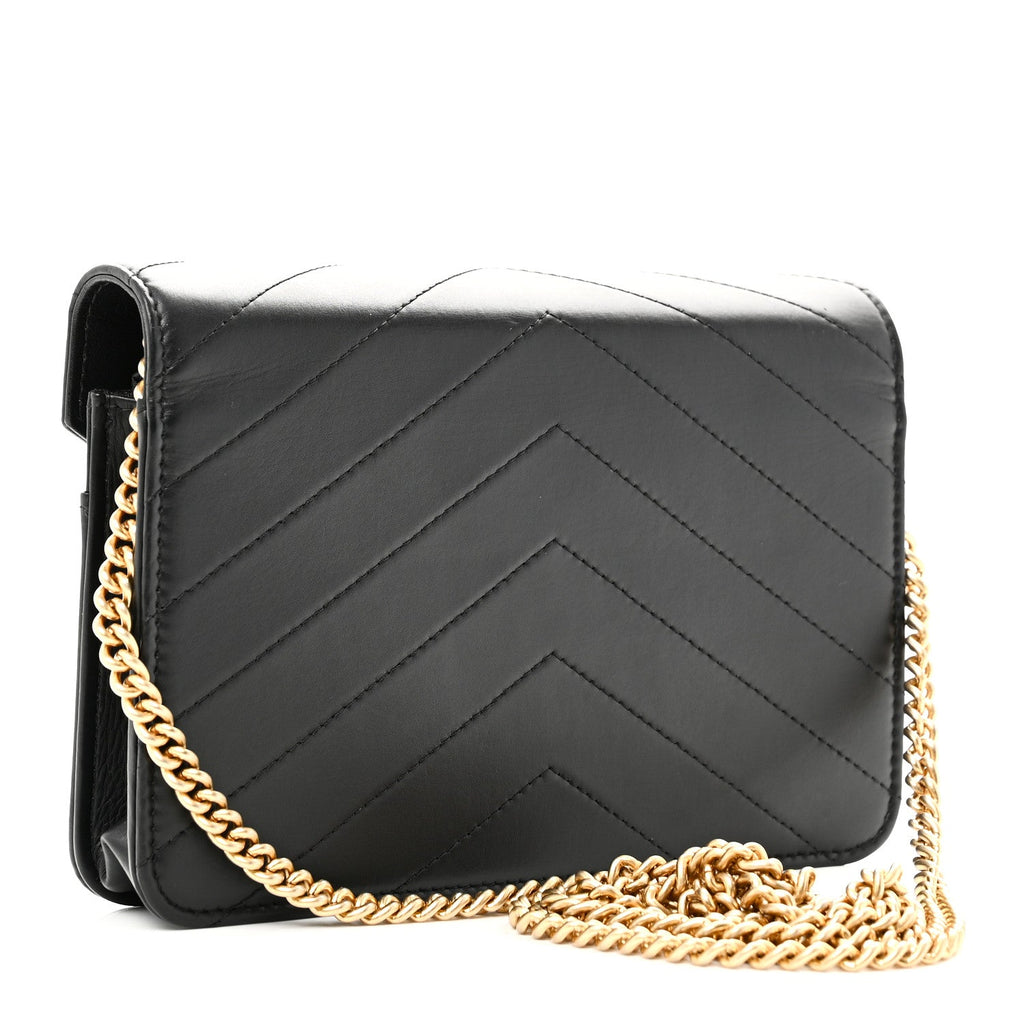 Chanel Calfskin Elaphe Double Chevron Mini Wallet On Chain WOC Black