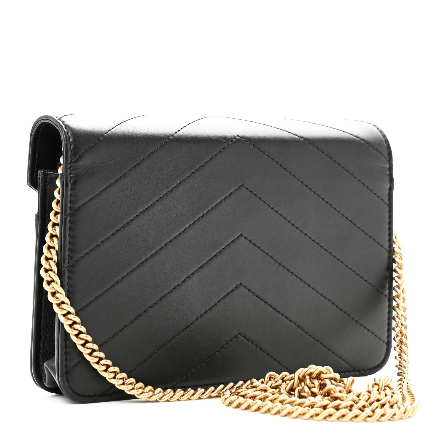 Chanel Calfskin Elaphe Double Chevron Mini Wallet On Chain WOC Black