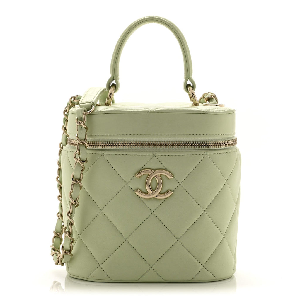 Chanel Lambskin Quilted Trendy Vanity Case Sea Green