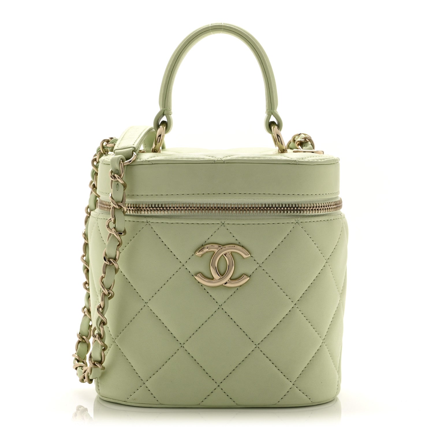 Chanel Lambskin Quilted Trendy Vanity Case Sea Green