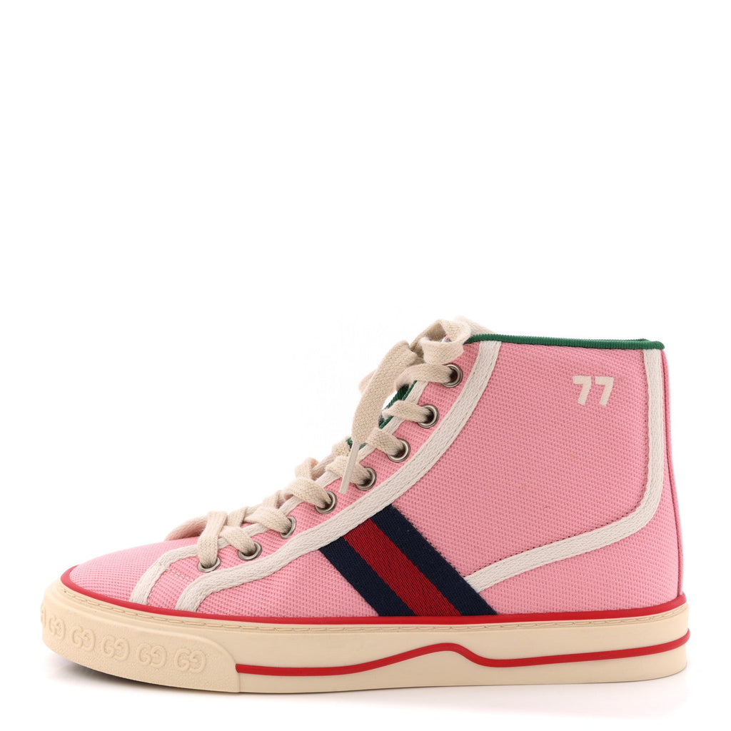 Gucci Canvas Web Womens 1977 Tennis High Top Sneakers 36 Wild Rose Mystic White