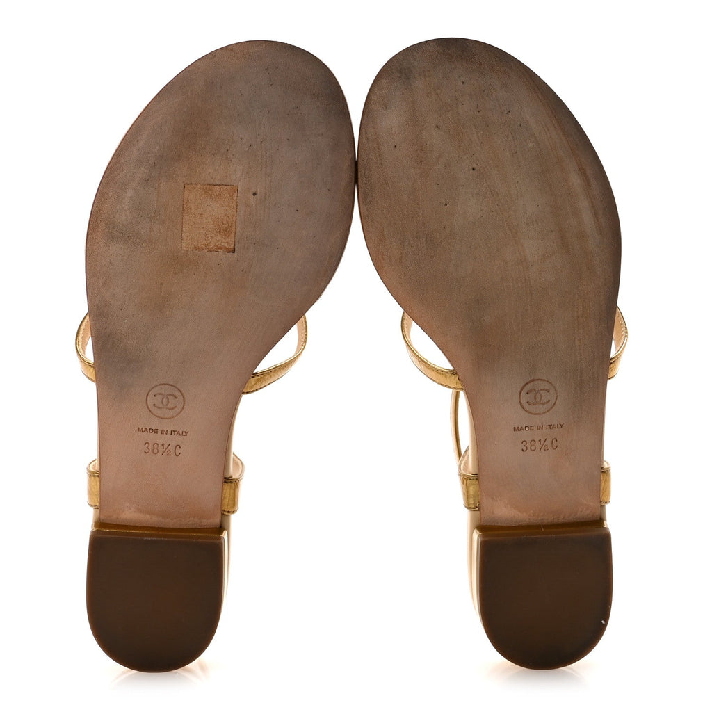 Laminated Lambskin Enamel CC Thong Sandals 38.5 Golden