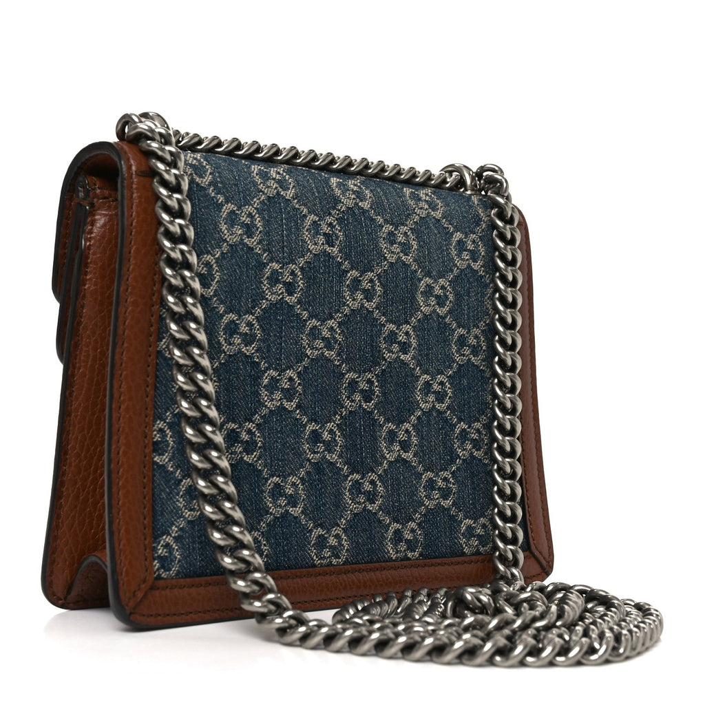 Gucci New Denim GG Monogram Dollar Calfskin Enamel Mini Dionysus Shoulder Bag Blue Tea Cuir Epilog Electric Blue