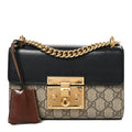 Gucci GG Supreme Monogram Calfskin Small Padlock Shoulder Bag Beige Black Cuir