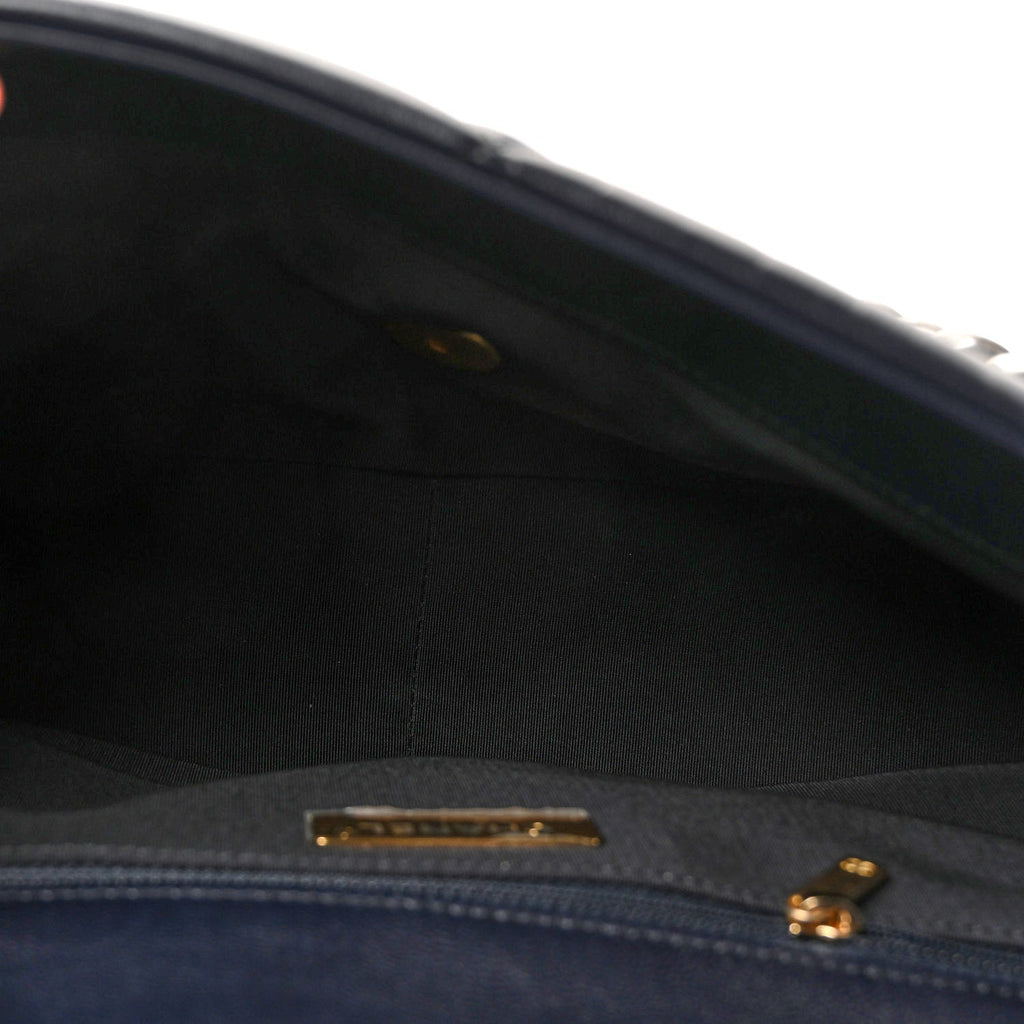 Chanel Goatskin Quilted Large Chanel 19 Flap Navy Blue