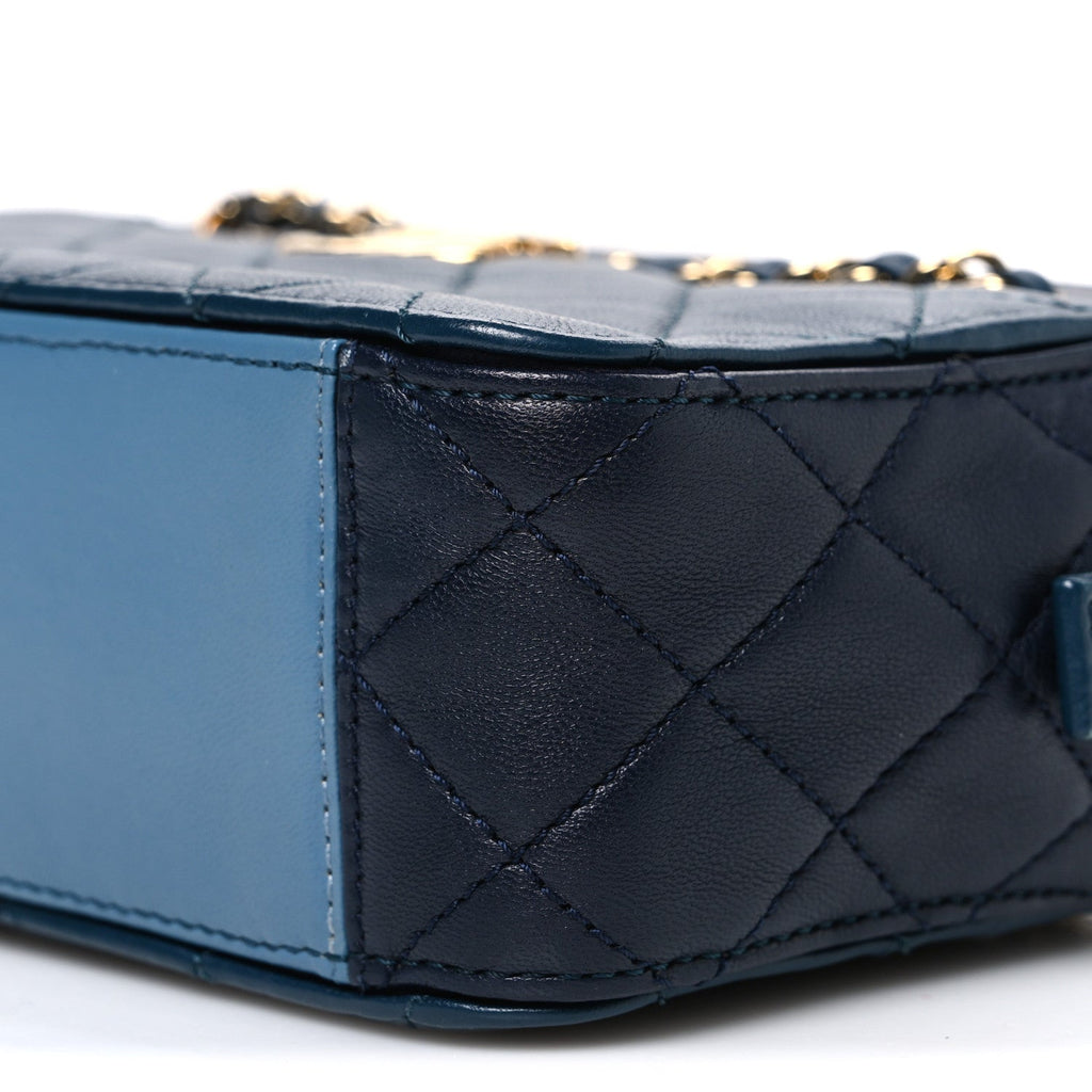 Chanel Lambskin Quilted Small In & Out Camera Case Navy Light Blue