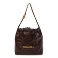 Chanel Shiny Calfskin Quilted Small Chanel 22 Dark Brown