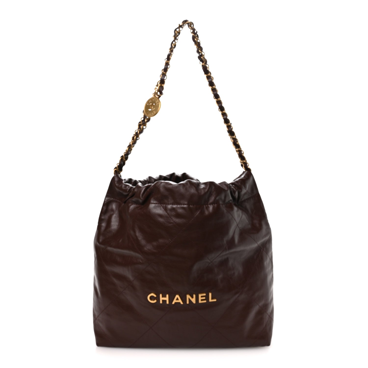 Chanel Shiny Calfskin Quilted Small Chanel 22 Dark Brown