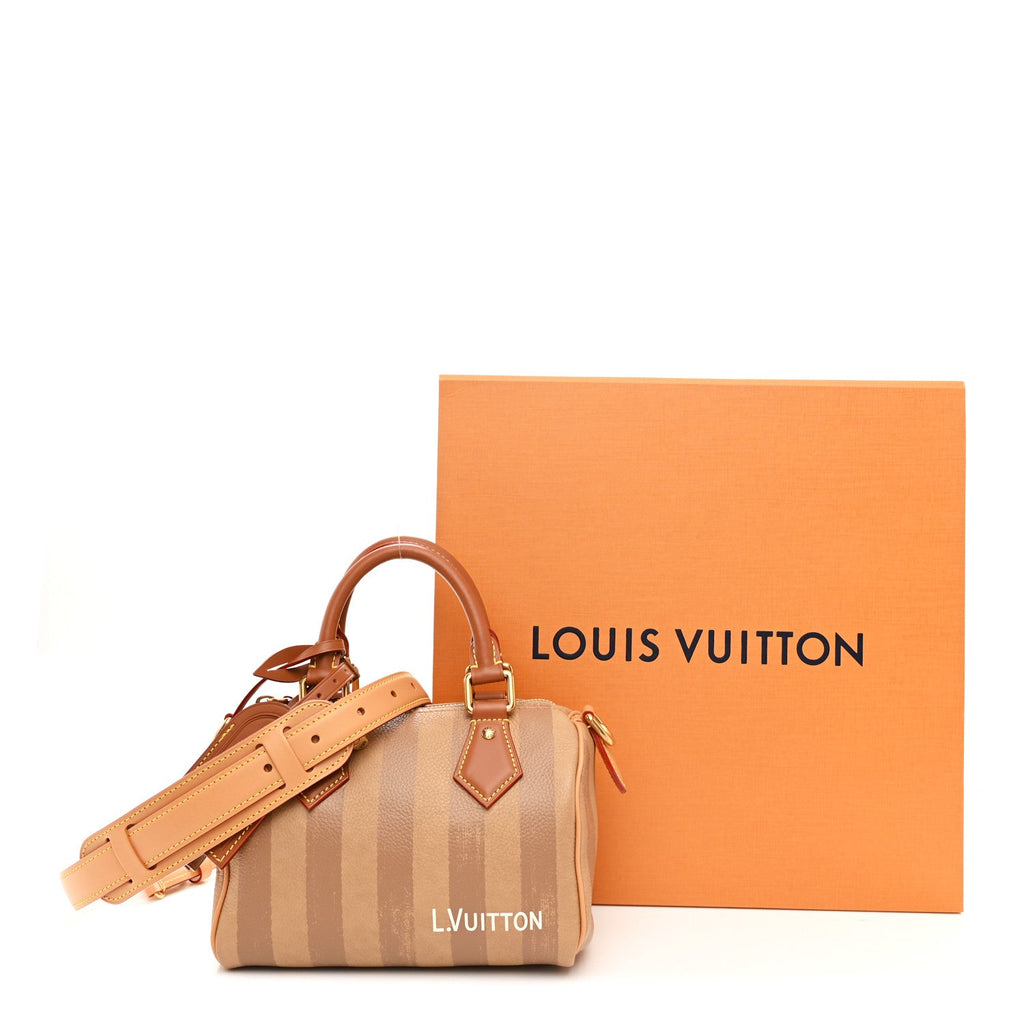 Louis Vuitton Calfskin Washed Stripes Speedy P9 Bandouliere 20 Camel