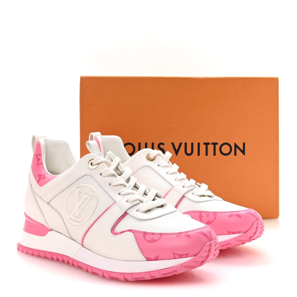 Louis Vuitton Calfskin Monogram Run Away Sneakers 37.5 White Pink