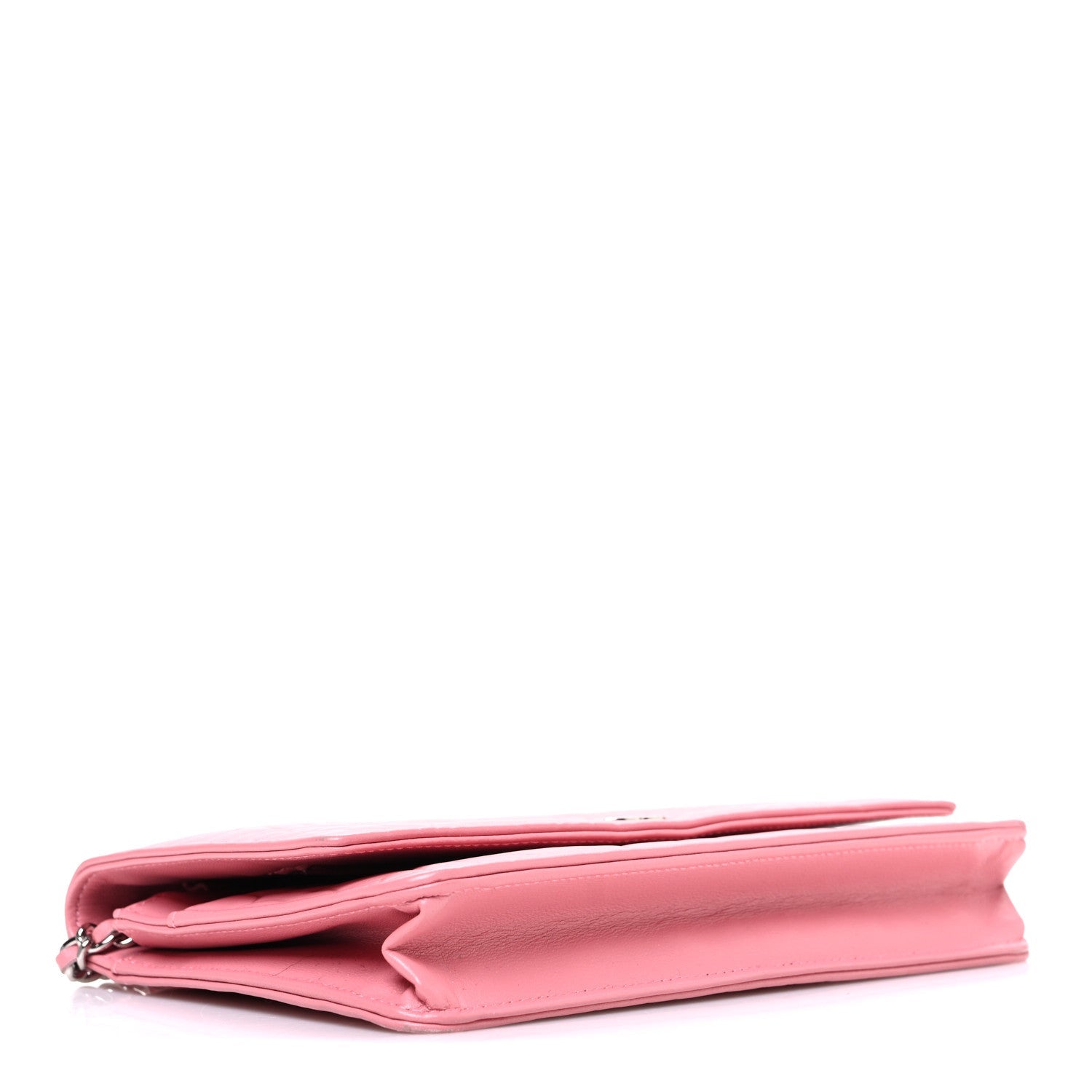 Chanel Lambskin Camellia Embossed Wallet on Chain WOC Pink