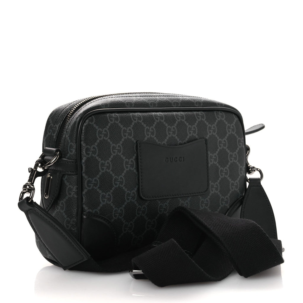 Gucci GG Supreme Monogram Textured Calfskin Emblem Small Crossbody Black