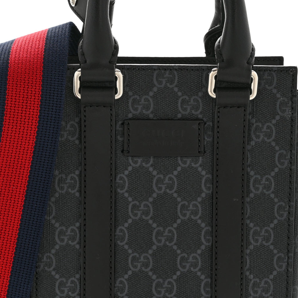 Gucci GG Supreme Monogram Appia Calfskin Web Mini Tote Bag Black