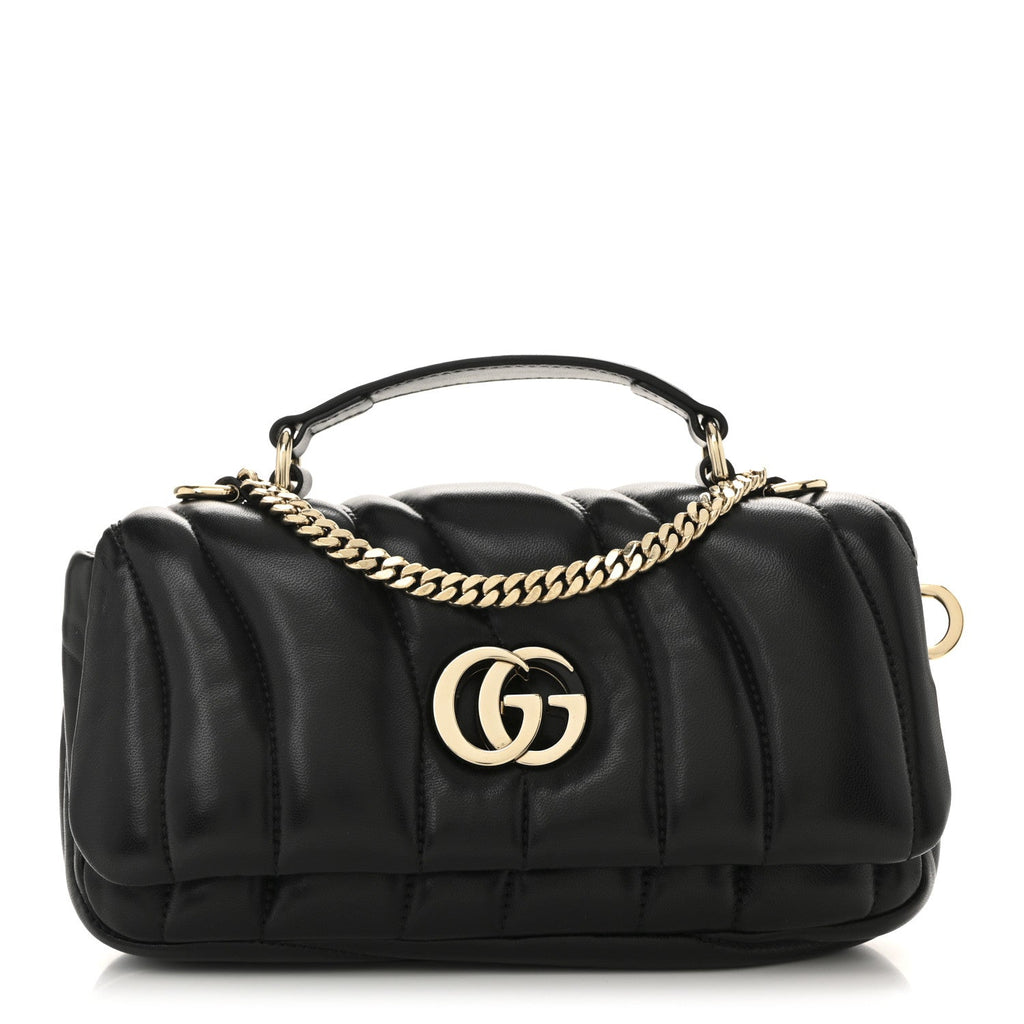 Gucci Lambskin Quilted Mini GG Milano Top Handle Shoulder Bag Black
