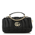 Gucci Lambskin Quilted Mini GG Milano Top Handle Shoulder Bag Black