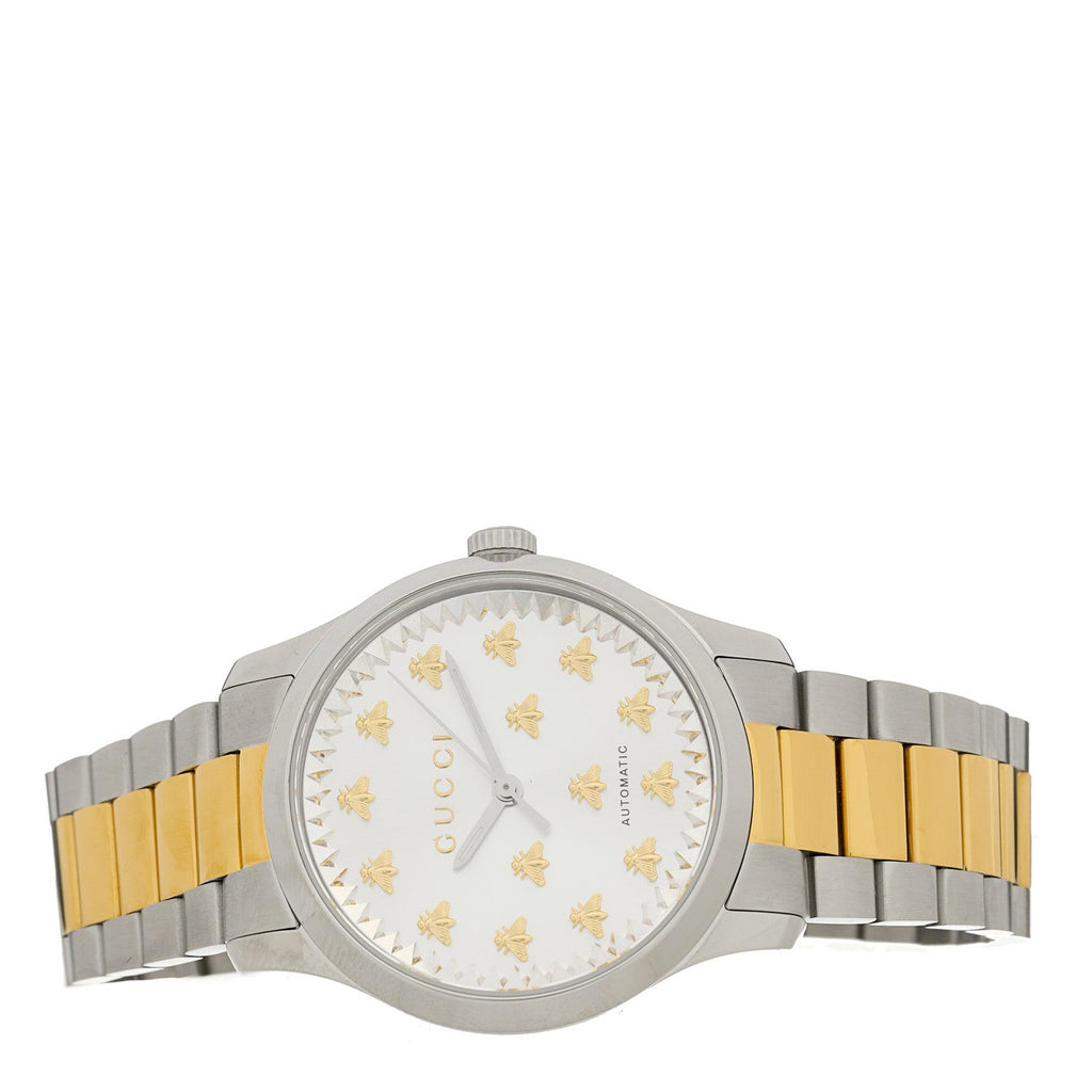 Gucci Stainless Steel 38mm G-Timeless Two Tone Bee Automatic Watch Silver