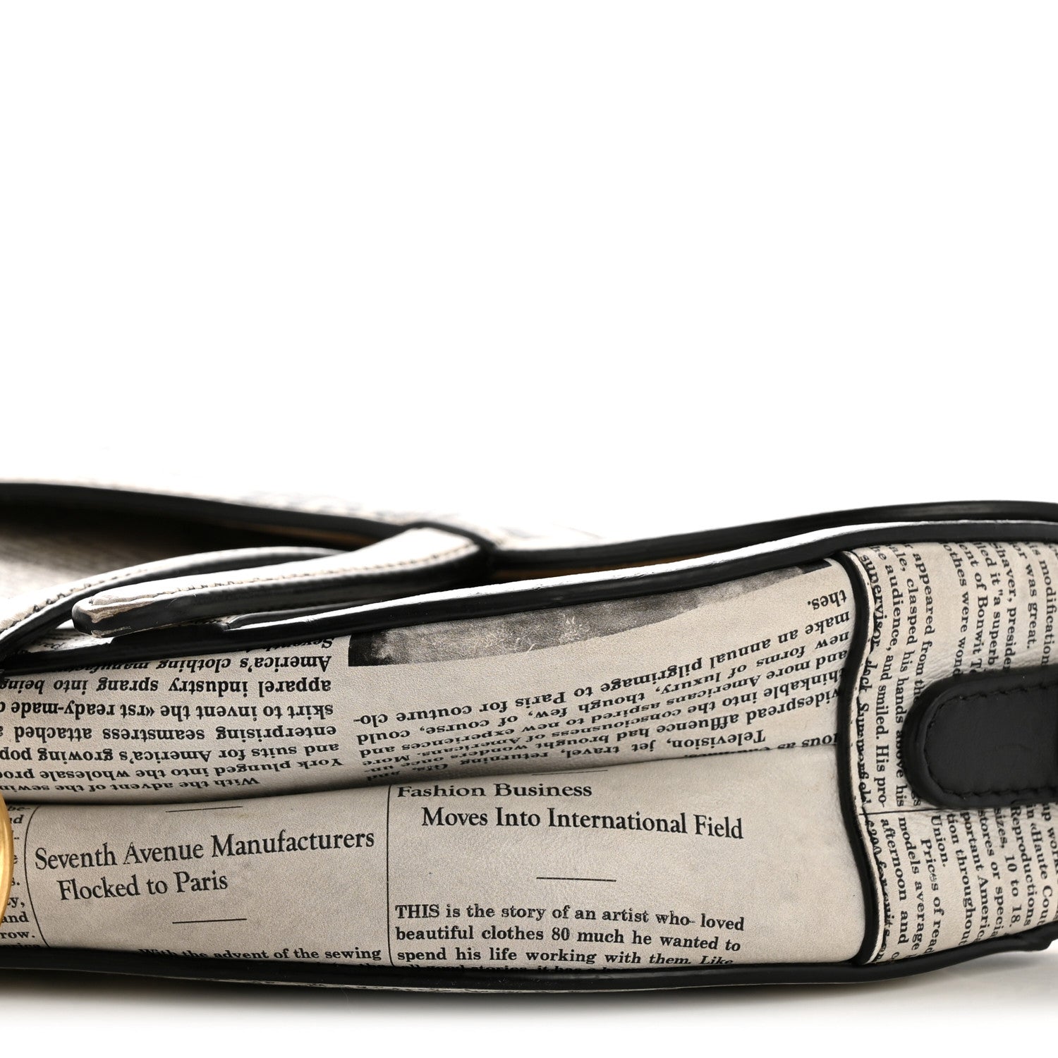 Christian Dior Calfskin Newspaper Printed Saddle Bag Black White